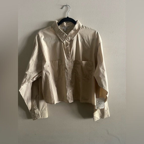 Orange Kiss Essential Women’s Brown Crop Button-Up Shirt Size XL NWT - Picture 1 of 3